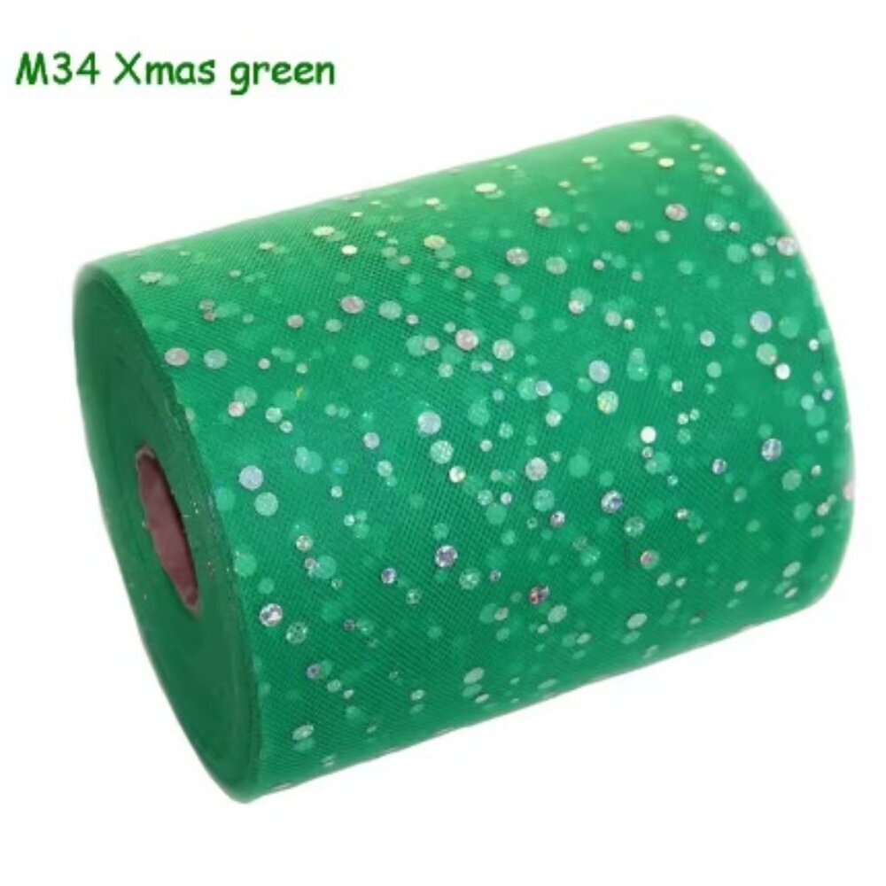 Sequin Dot Tulle - 6" x 100 FT - XMAS GREEN